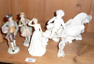 Porcelain cherub posy vase and other figures