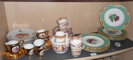 Victorian china dessert plates, German gold lustre china coffee cans and other teaware