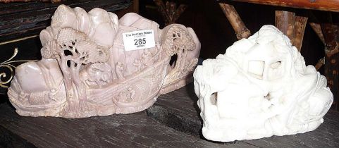 Chinese soapstone carving and a similar pink marble carving