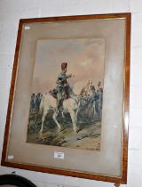 19th c. watercolour of a Royal Artillery officer on horseback, 25" x 19.5", inc. frame, 17" x 12"
