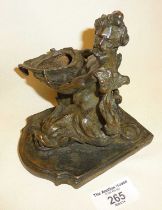An antique bronze inkwell after Francesco Fanelli of a dolphin and triton rider, approx. 13cm high