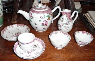 19th c. Chinese Famille Rose porcelain part tea set, inc. teapot (A/F)