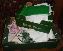 Two boxes of vintage linen and textiles