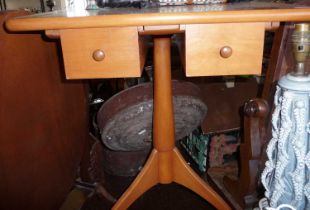 Shaker-style occasional table with two drawers standing on downswept tripod legs