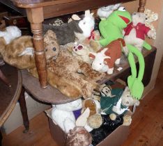 A Kermit the Frog toy, a large collection of assorted teddy bears and a Merrythoughts Goat & Bull