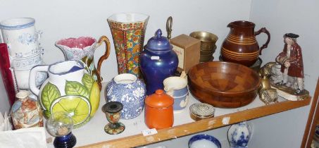 Assorted pottery and china, brassware etc
