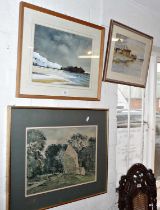 Watercolour of a pier & white cliffs by John Collins, and another watercolour