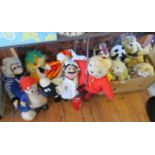 Large collection of assorted soft toy characters including Wallace & Gromit sheep and others