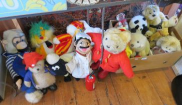 Large collection of assorted soft toy characters including Wallace & Gromit sheep and others