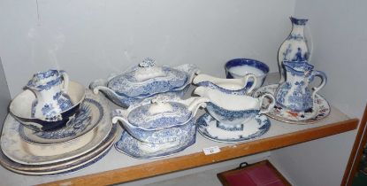Collection of assorted Victorian blue & white chinaware (some A/F)