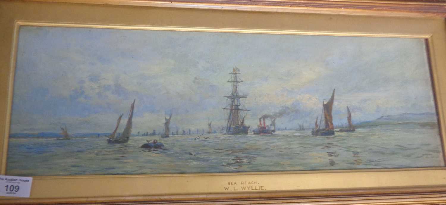 William Lionel Wyllie (1851-1931), watercolour of a harbour scene with vessels, titled "Sea - Image 3 of 4