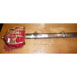 Replica brass and steel Scottish basket hilted sword with scabbard