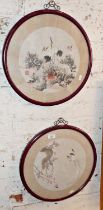 Pair of circular framed Chinese watercolours of birds