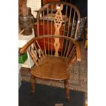 19th c. ash and elm Windsor kitchen armchair