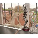 Art Deco-style resin dancing lady figure on perspex base, a similar RCR glass of Italy figurine
