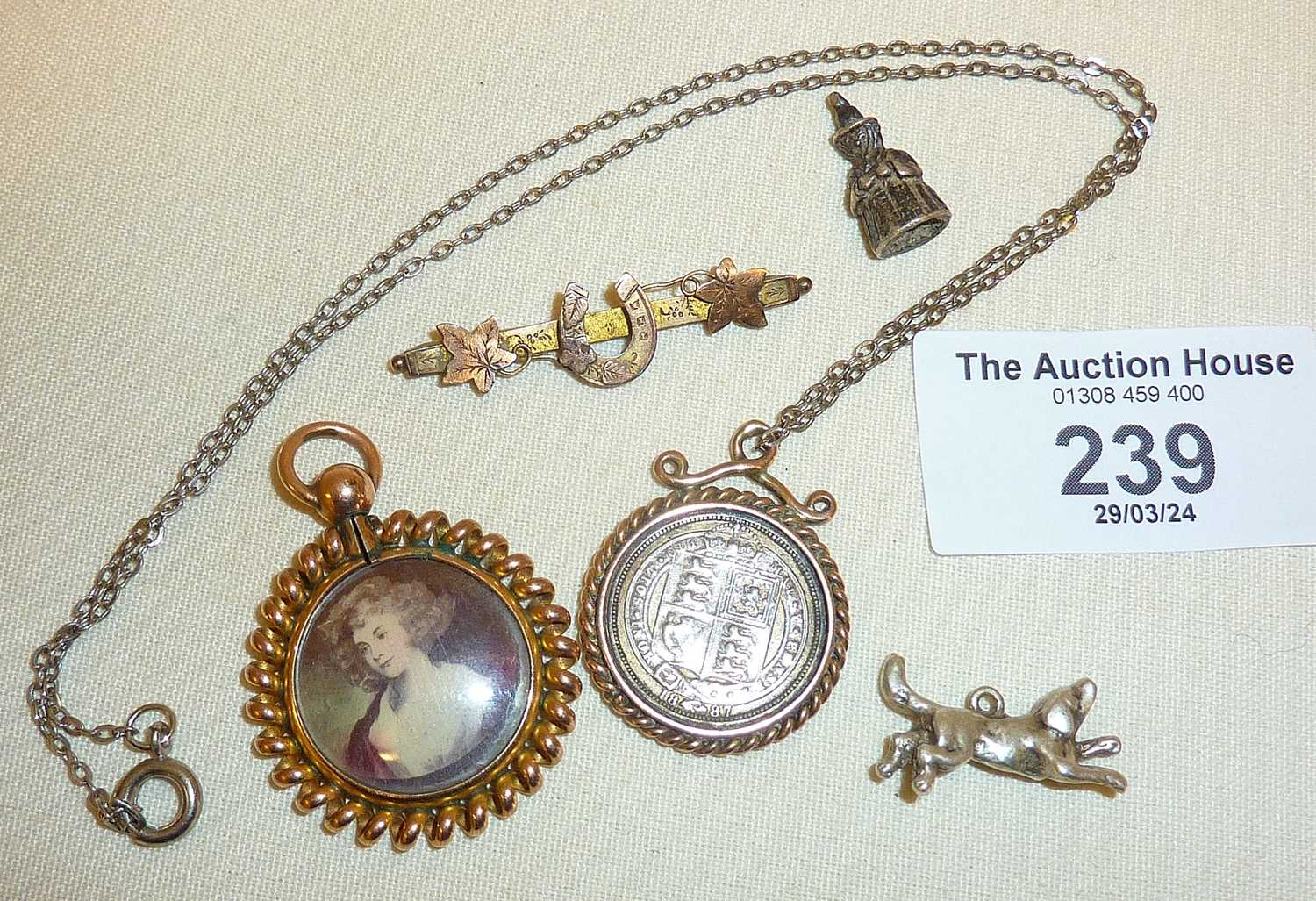 Antique jewellery, yellow metal coin mount and photo pendant, 9ct scrap gold brooch etc. - Image 2 of 2