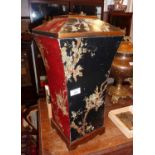 Chinoiserie decorated wooden box with lid & brass handles