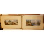 Pair of colour prints after Rowbotham of river scenes with fishermen