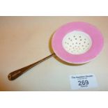 Rare Minton's tea strainer with plated handle marked as by William Hutton & Sons Britannia Plate (