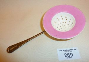 Rare Minton's tea strainer with plated handle marked as by William Hutton & Sons Britannia Plate (