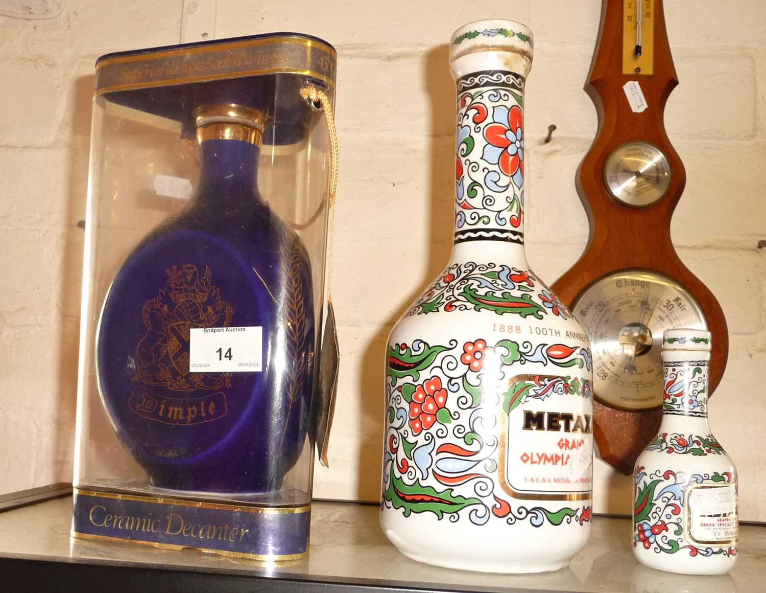 Dimple ceramic decanter of whisky, a 100th Anniversary decanter of Metaxa and a smaller similar - Image 2 of 2