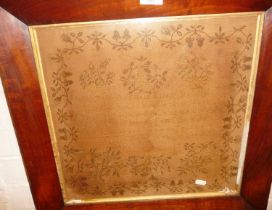 19th c. sampler by Eliza Adams 1881 (faded) in mahogany frame, 20" x 21"