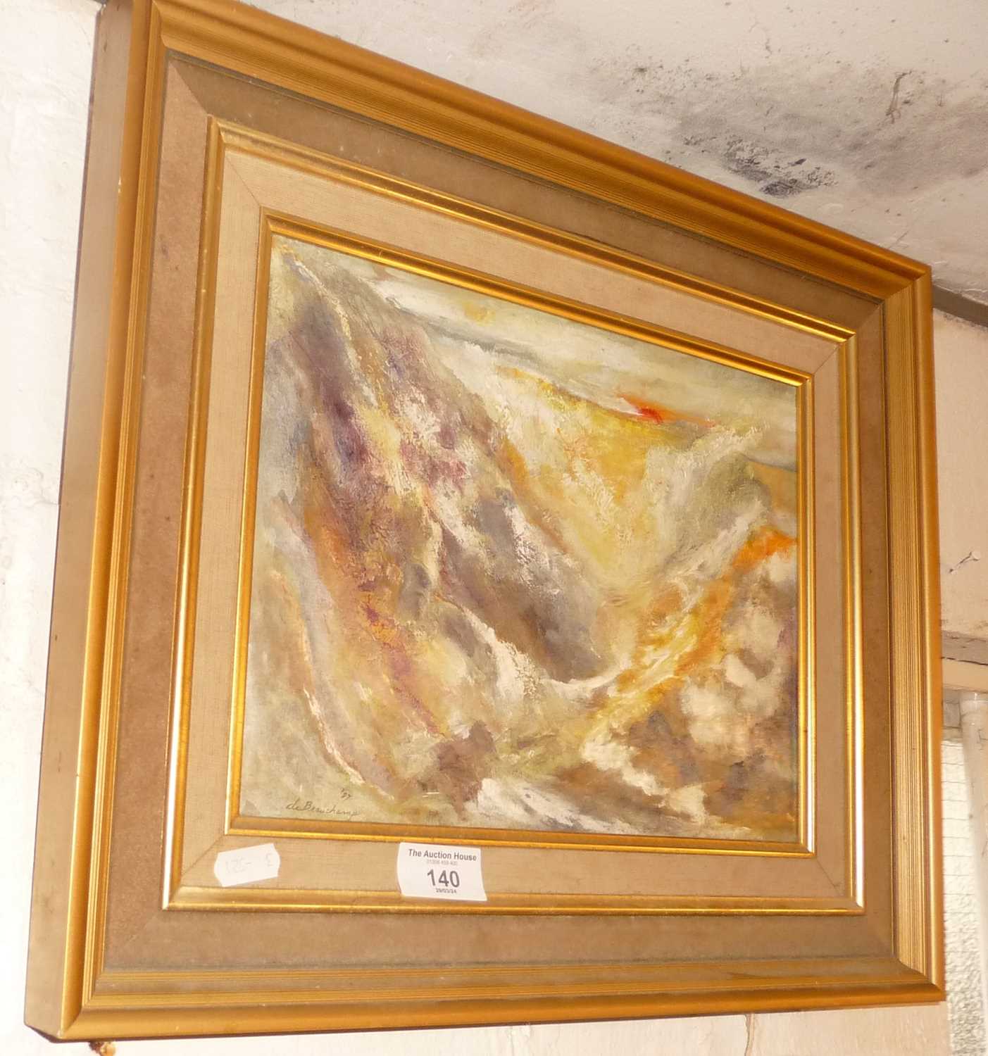 Abstract oil on board landscape by de Beauchamp 1987 - Image 2 of 2