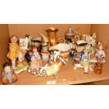 Group of china figurines, Toby jugs etc, inc USSR china hunting horn