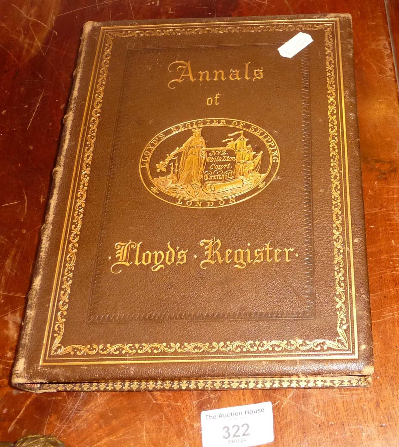 Victorian leather bound "Annals of Lloyds Register of Foreign Shipping 1834-1884", presented to