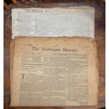 1758 issue of The Northampton Mercury newspaper and a 1779 Morning Post and Advertiser