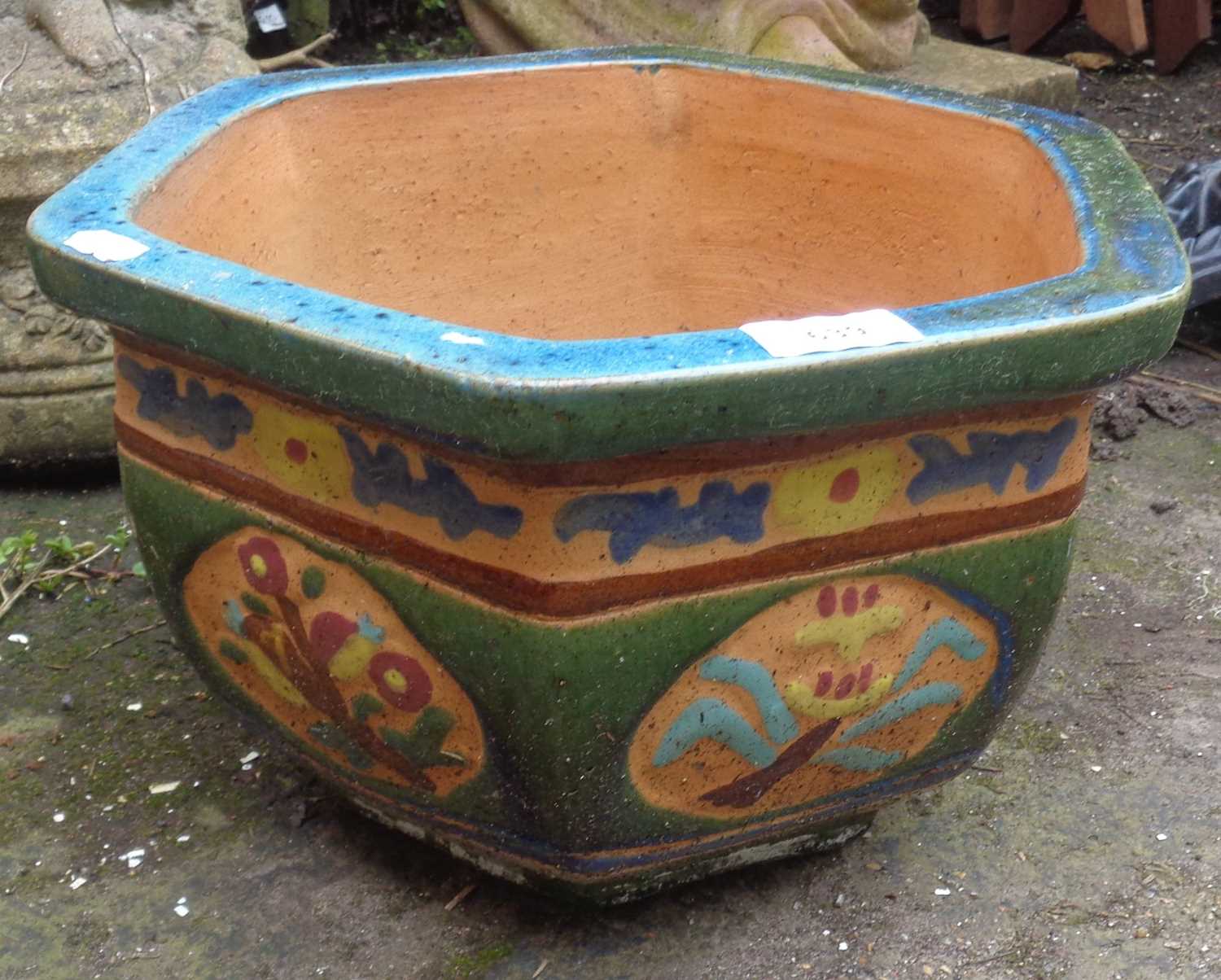 Oriental glazed stoneware hexagonal pot - Image 2 of 2