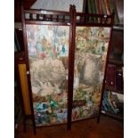 Two panel folding screen with decoupage decoration