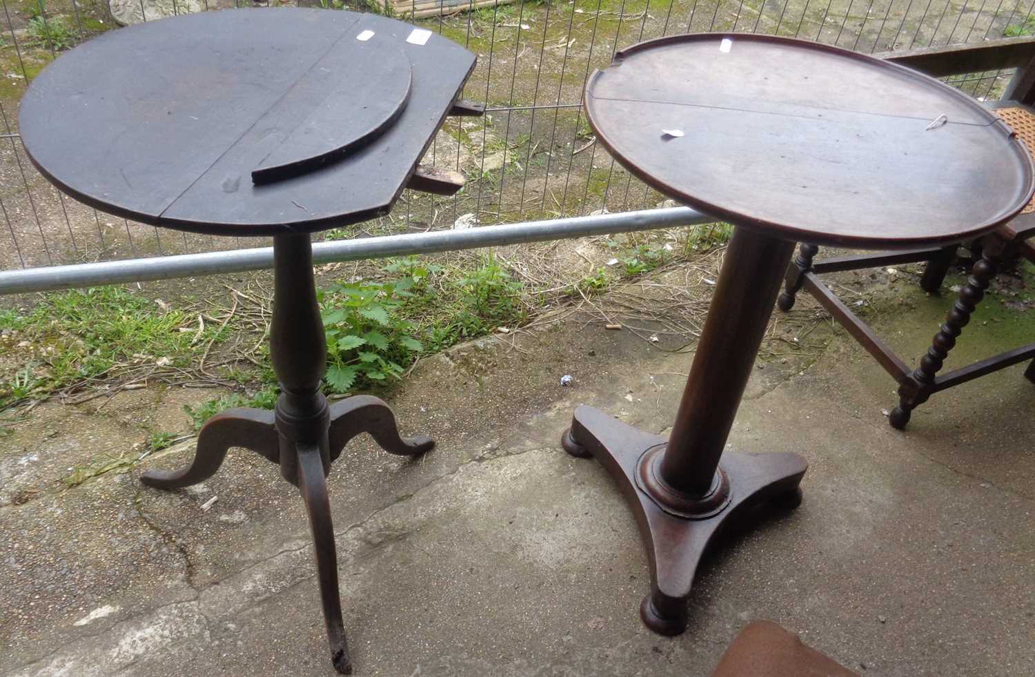 Two 19th c. wine tables, one tripod, one on barrel turned support on platform base (A/F) - Image 2 of 2