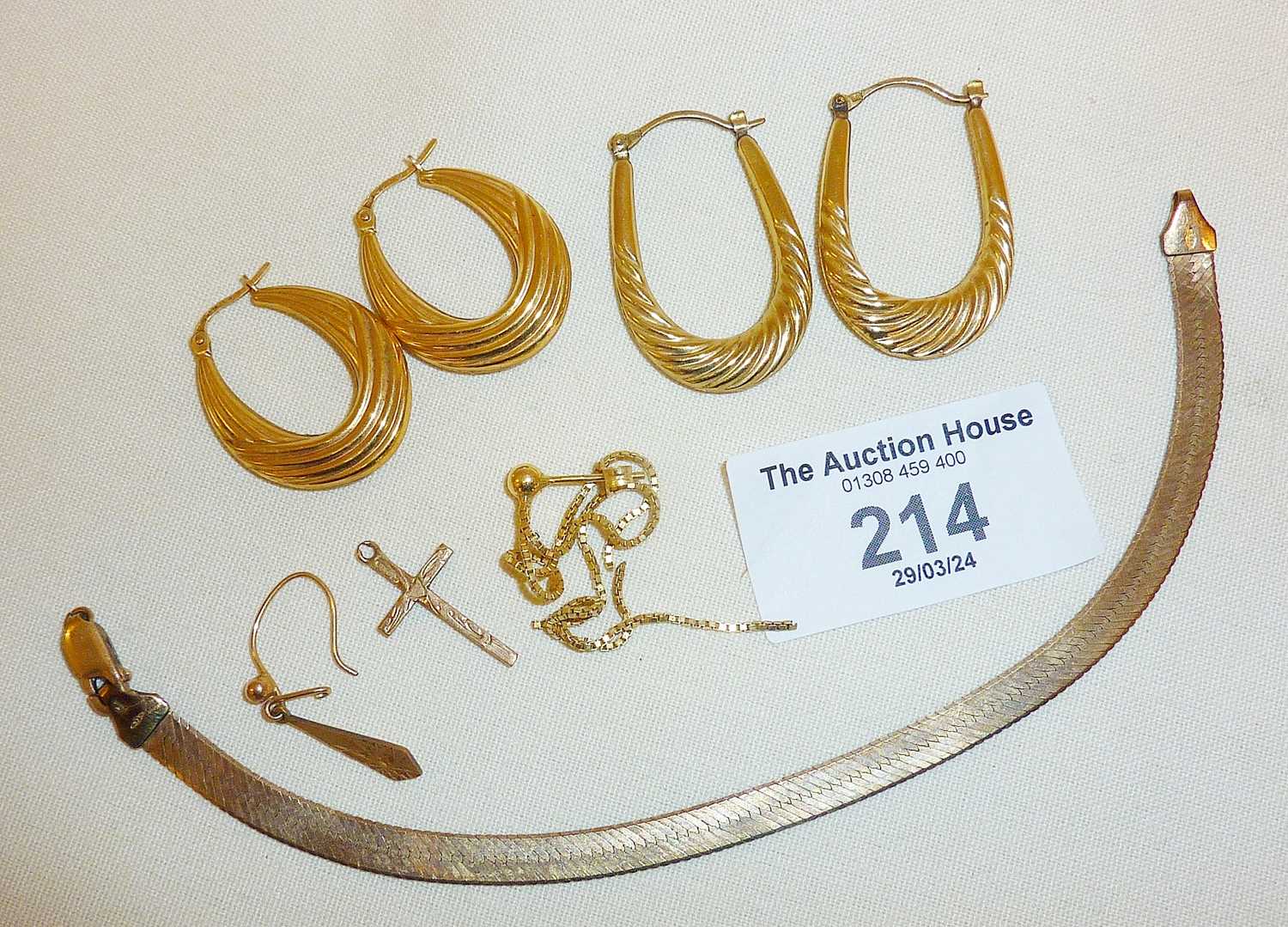 9ct hoop earrings and other gold jewellery (bracelet A/F), combined weight approx. 11g - Image 2 of 2