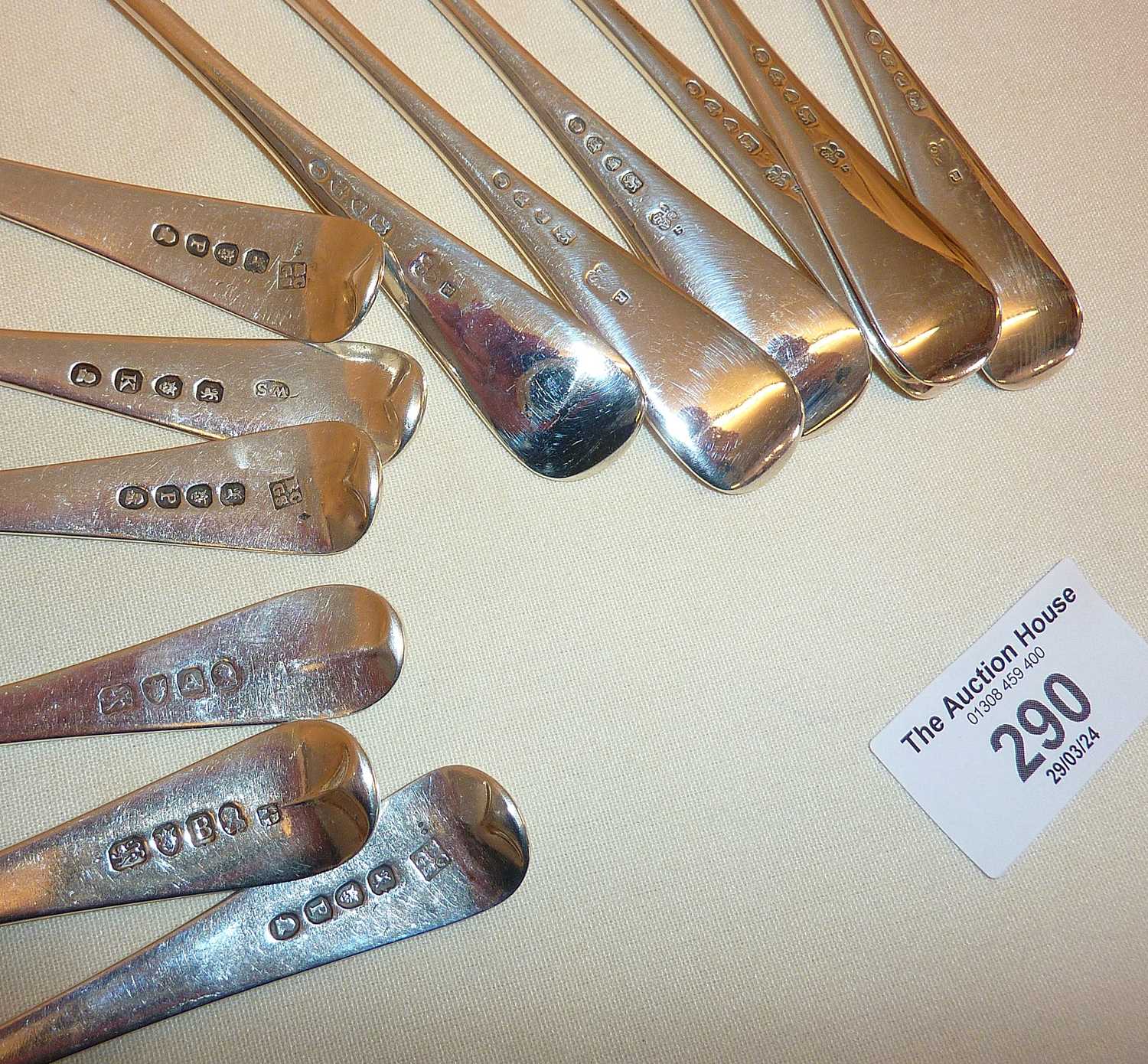 Sets of 6 of each silver dessert forks and spoons. George III spoons hallmarked for London 1810, - Image 3 of 4