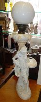 Spode china figurative oil lamp (A/F), 30" tall