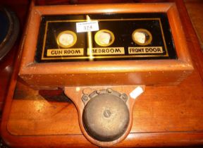 Late Victorian servant's bell board for "Gun room, Bedroom and Front Door"