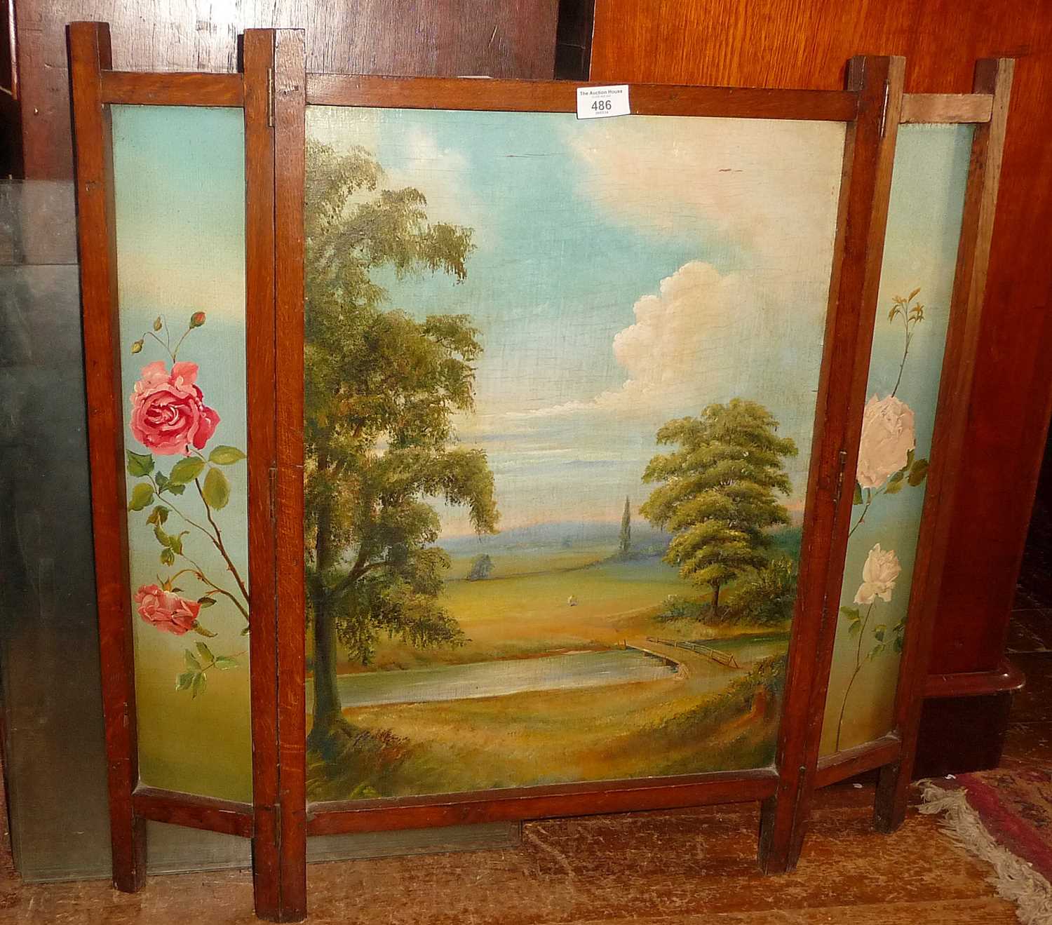 1920's hand-painted oak fire screen