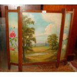 1920's hand-painted oak fire screen