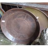 Rivetted steel paella cooking pan, and Eastern brass tray