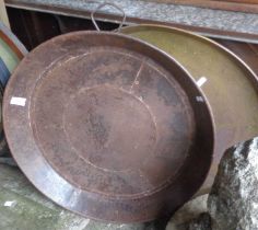 Rivetted steel paella cooking pan, and Eastern brass tray