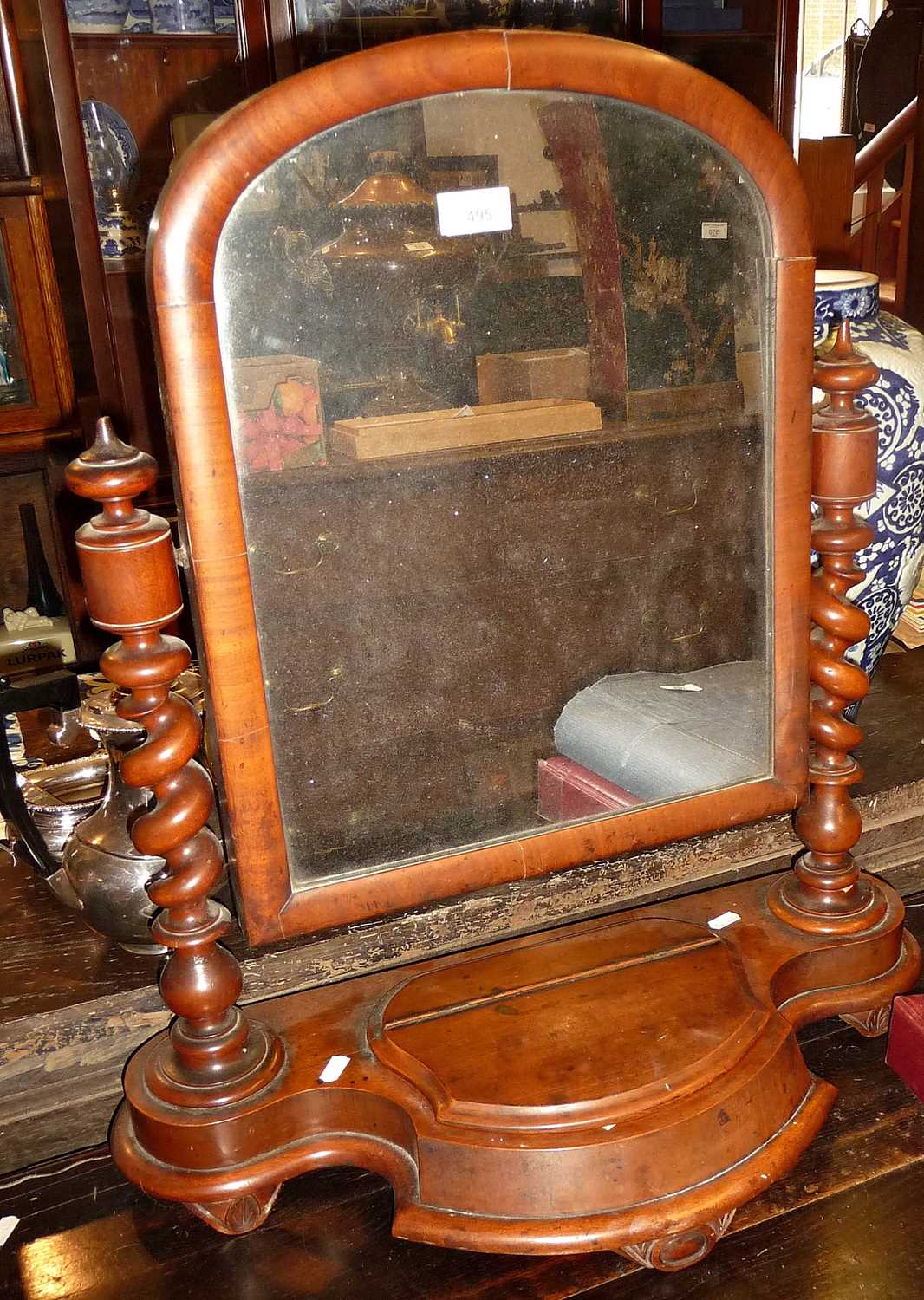 Large 19th c. mahogany dressing table mirror with vanity box under, approx. 68cm high