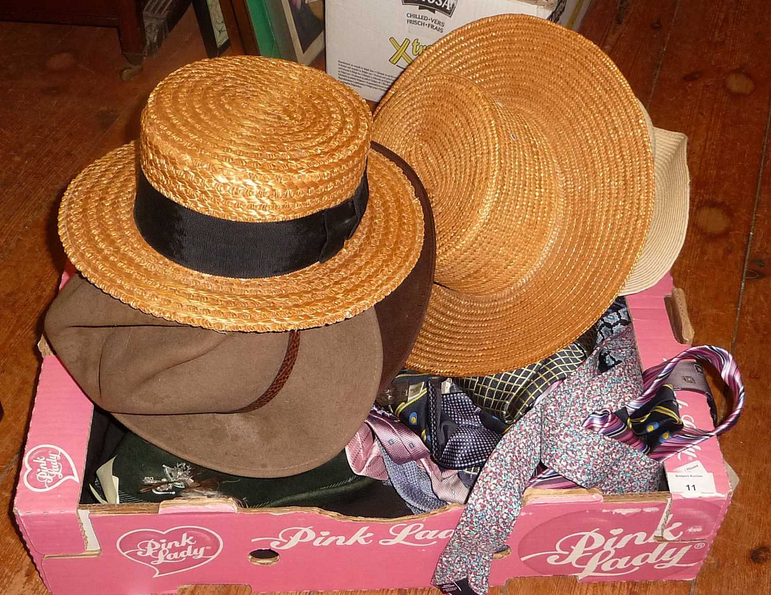 Vintage clothing - Gents' boater hat, six other hats and a quantity of silk ties - Image 2 of 2