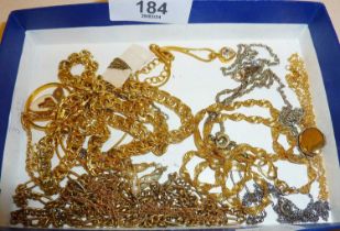 A fine 9ct gold chain, and others (gold plated and yellow metal)