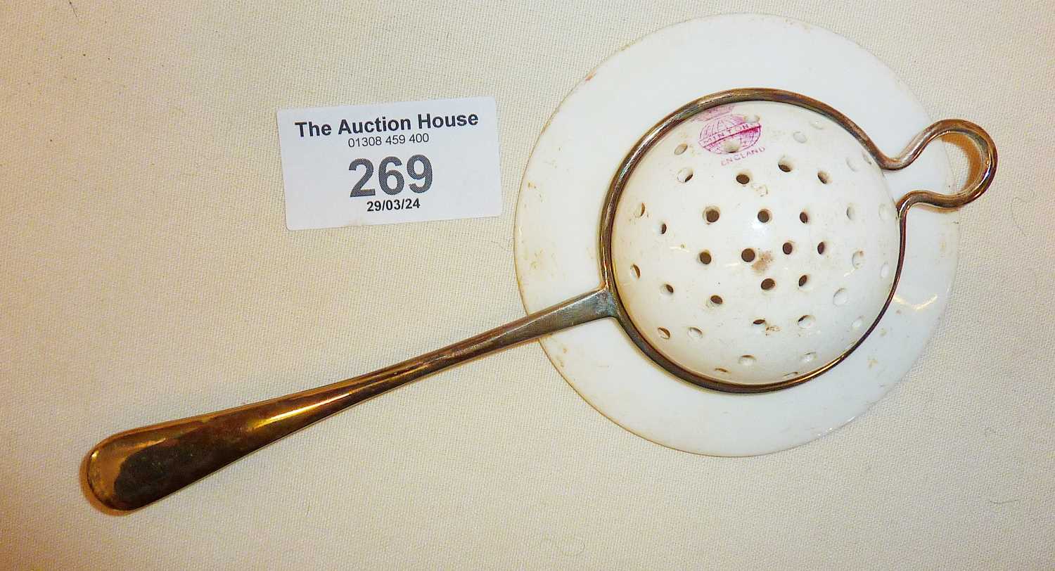 Rare Minton's tea strainer with plated handle marked as by William Hutton & Sons Britannia Plate ( - Image 3 of 4