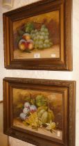 Pair of still life with fruit on board, signed C.J. Lance