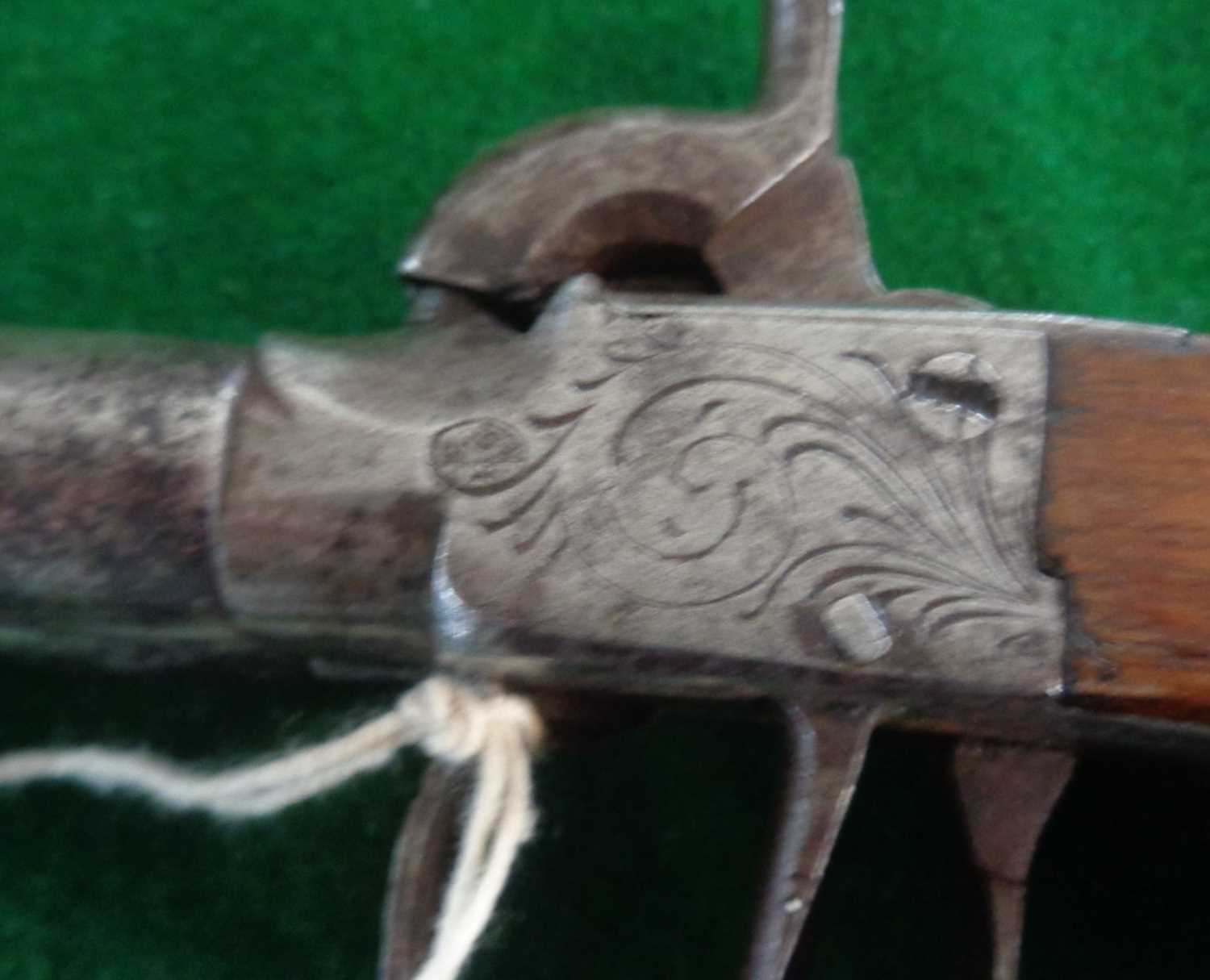 19th c double-barrelled percussion pistol, no apparent maker's marks, approx 18.5 cm long - Image 6 of 6