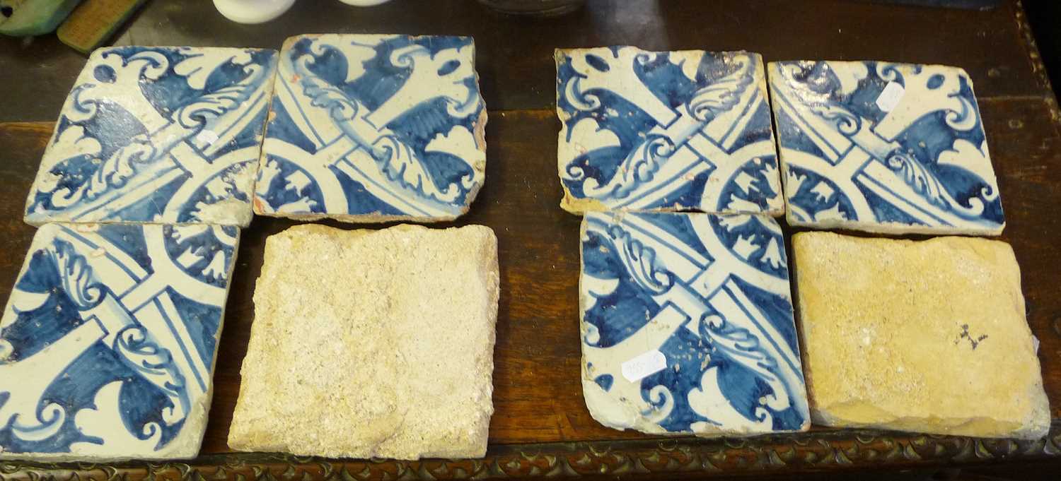 Set of 8 hand-painted 16th c. Portuguese tiles - Image 2 of 4
