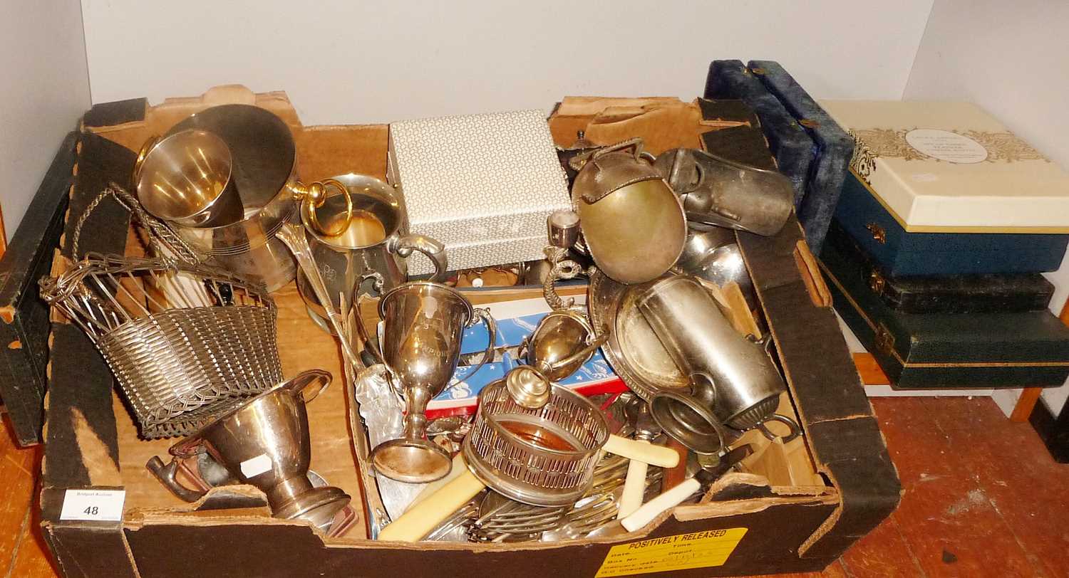 Quantity of assorted silver plated items including cases of cutlery
