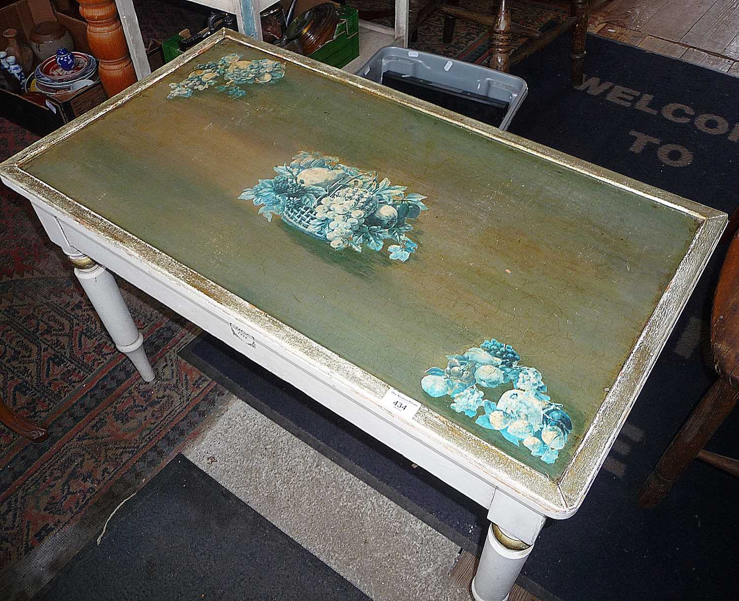 Painted and decorated pine coffee table